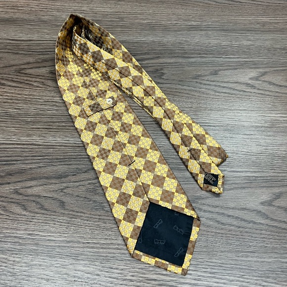 Carrot & Gibbs Gold & Brown Checkerboard Silk Tie - Picture 2 of 6
